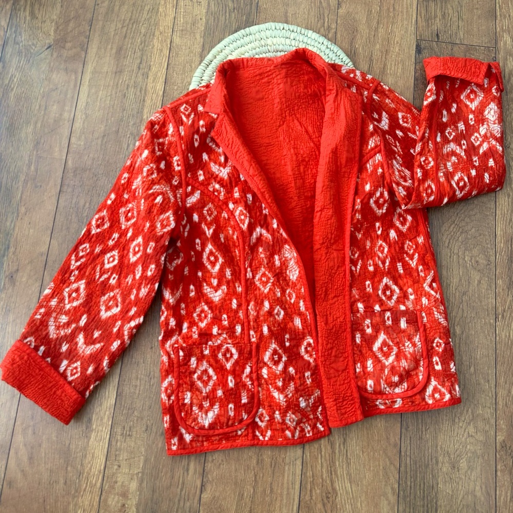 Deep Orange/Red Patterned Reversible Quilted Textured Women’s Jacket